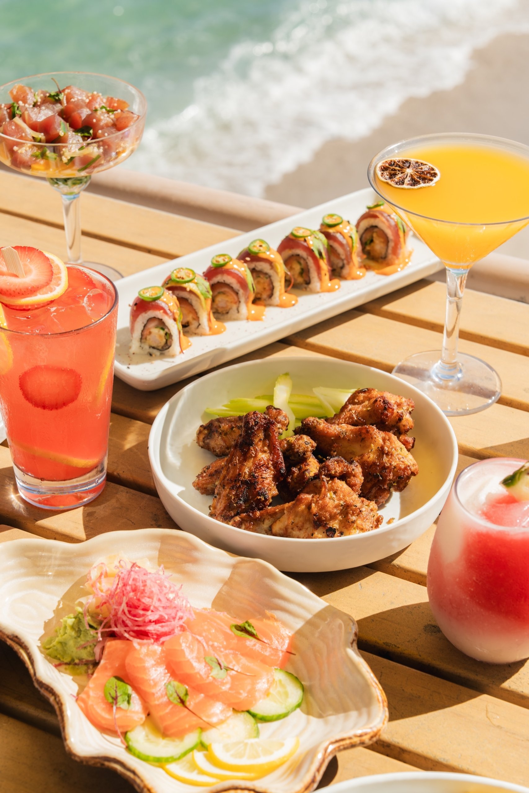 Gourmet dishes and cocktails from Sandbar at Newport Pier
