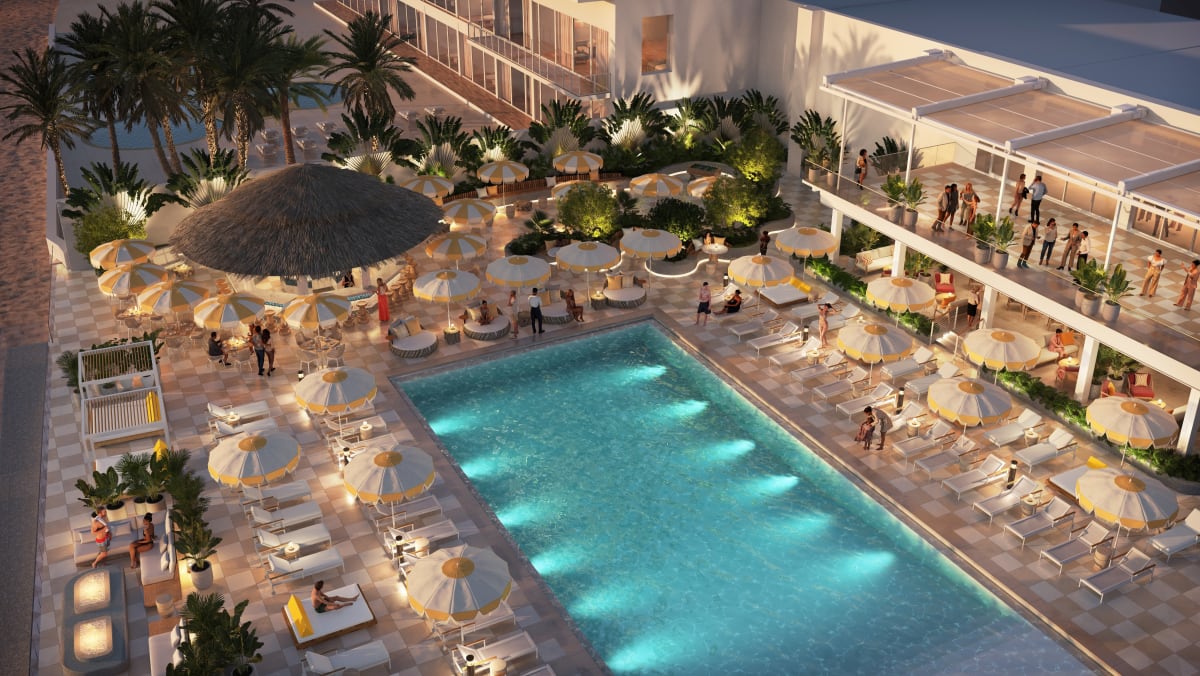 Render of pool area at The Sunny hotel in Sunny Isles Beach Florida