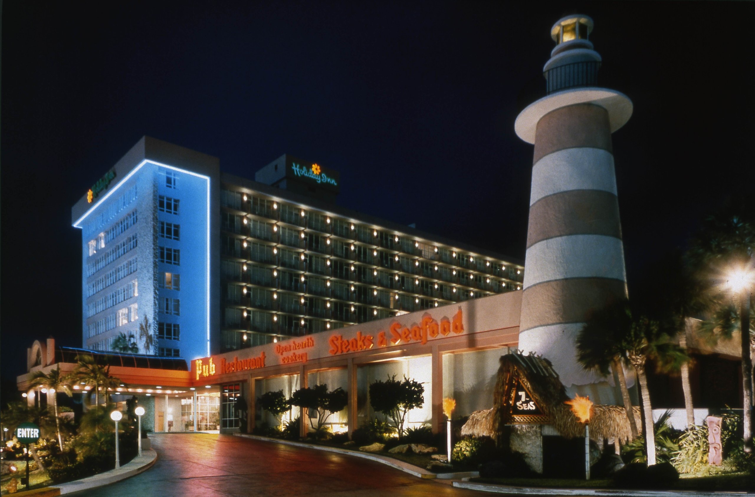 Entrance way of Newport Hotel at night