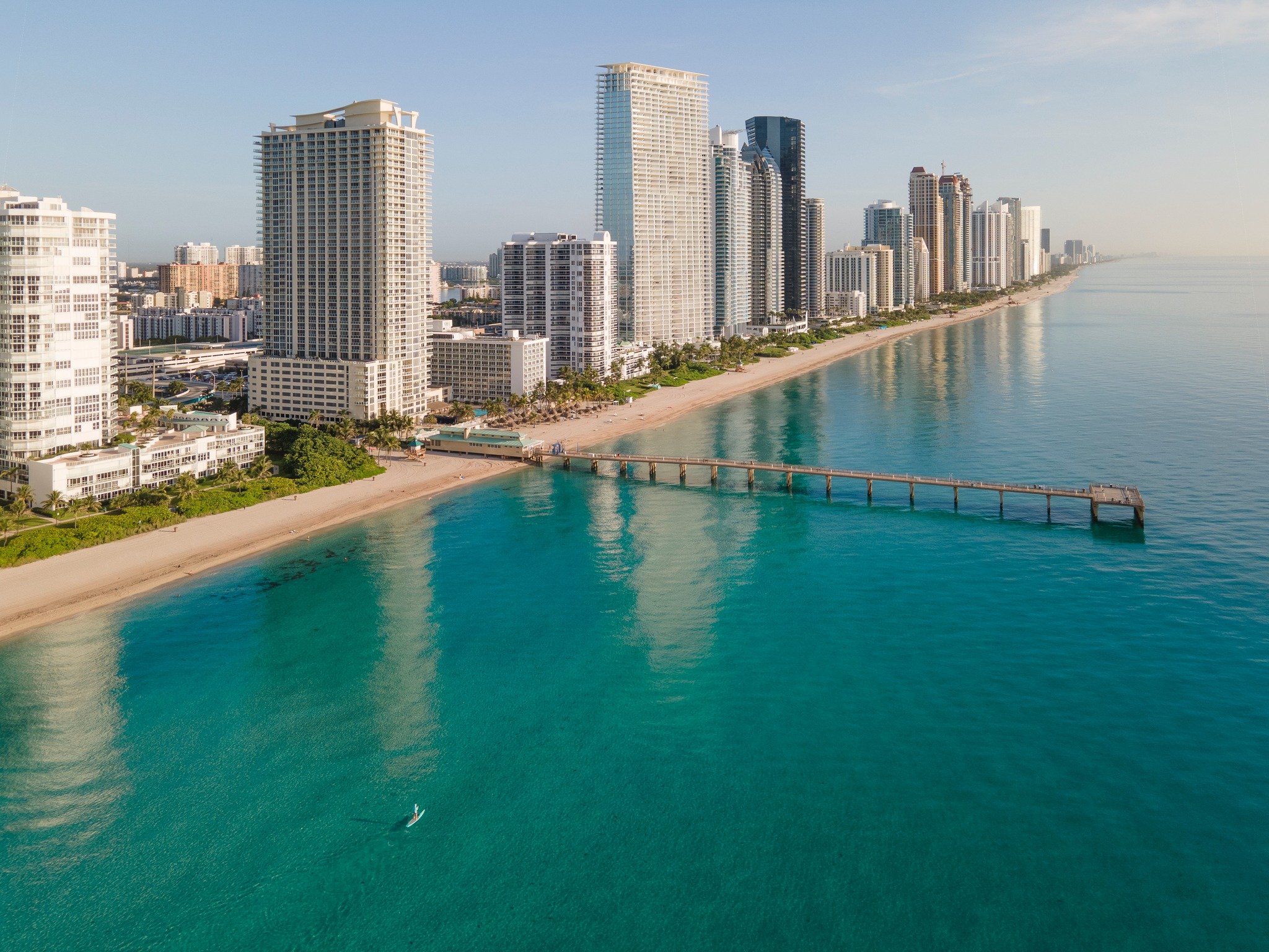 Ariel view of a bridge and buildings of Miami Beach