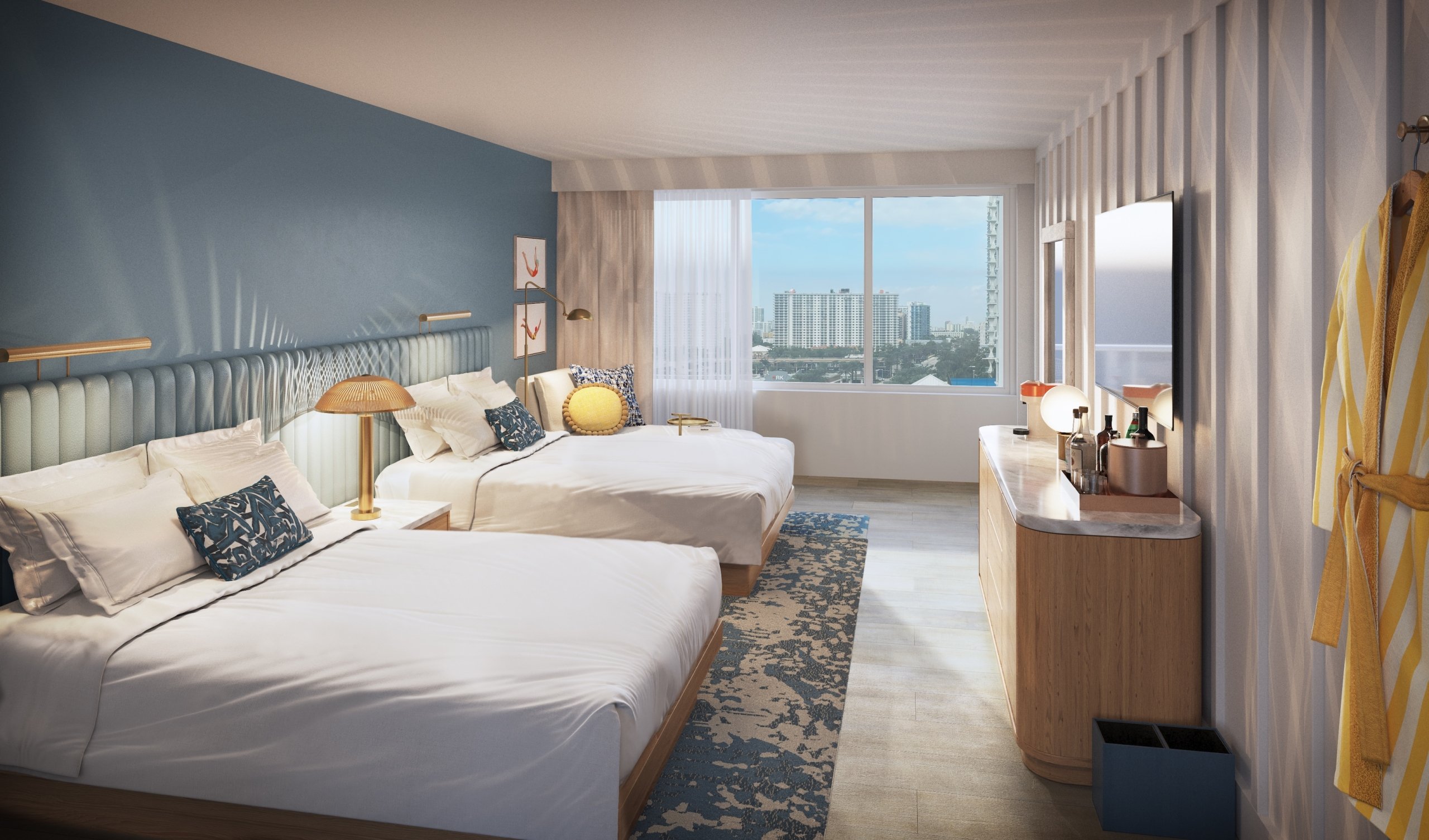 two queen beds with city view window from Double Queen City View
