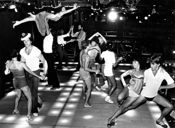 People dancing in black and white film