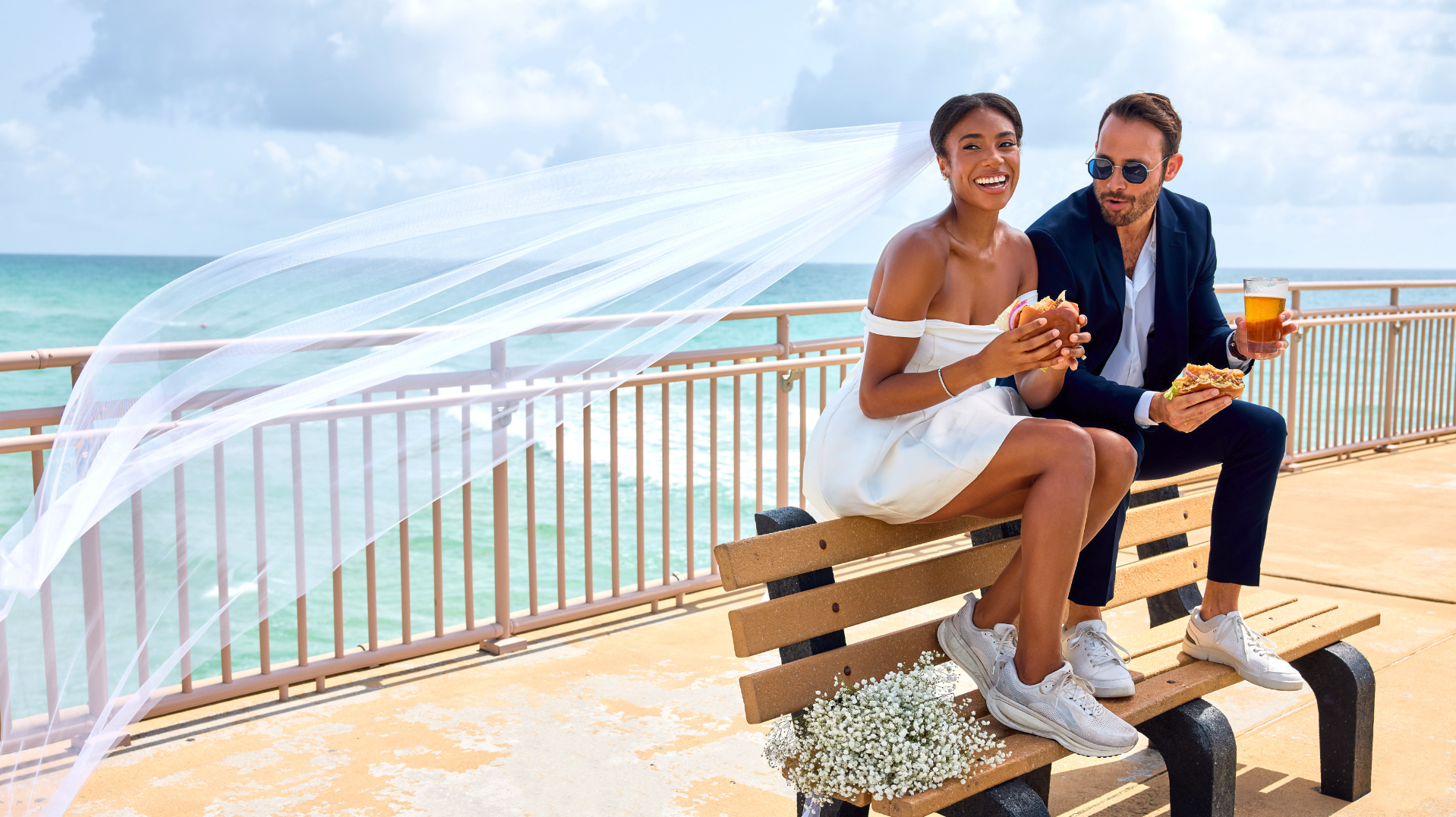 Bride and Groom on a pier