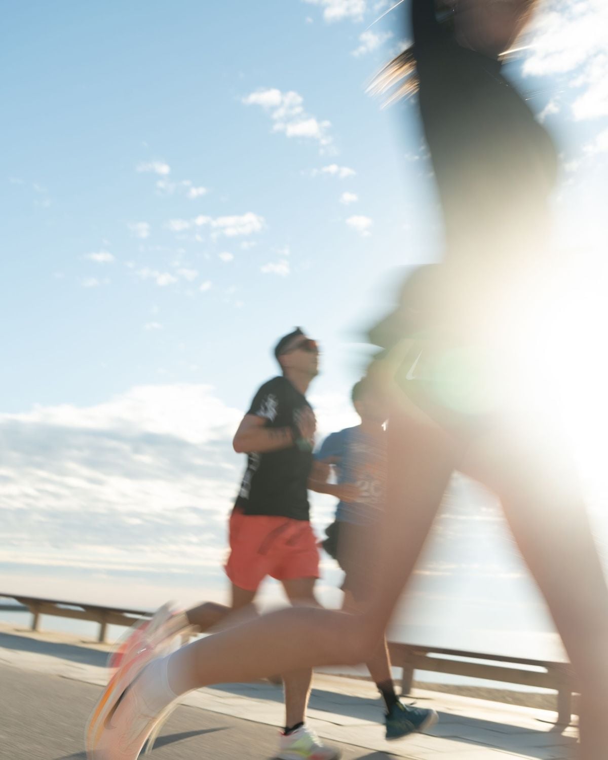 Stylized photo of people running