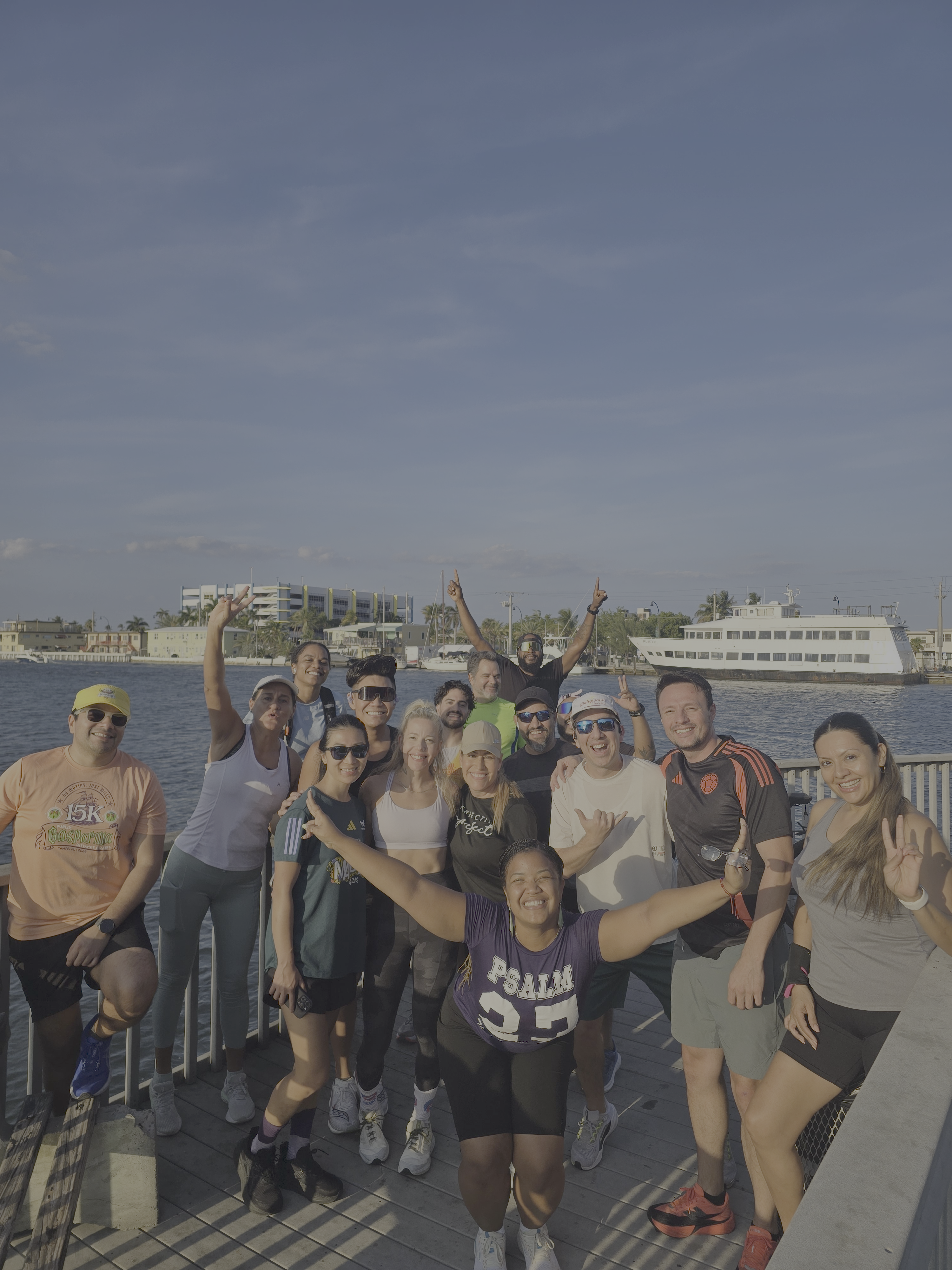 Group photo from the run club on the pier